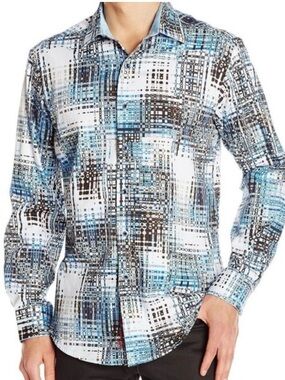 Robert Graham Men's Cape Sim Long Sleeve Shirt Hypnotic Blue & White Large EUC